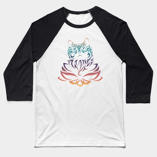 Cat In Lotus Baseball T-Shirt by AnexBm